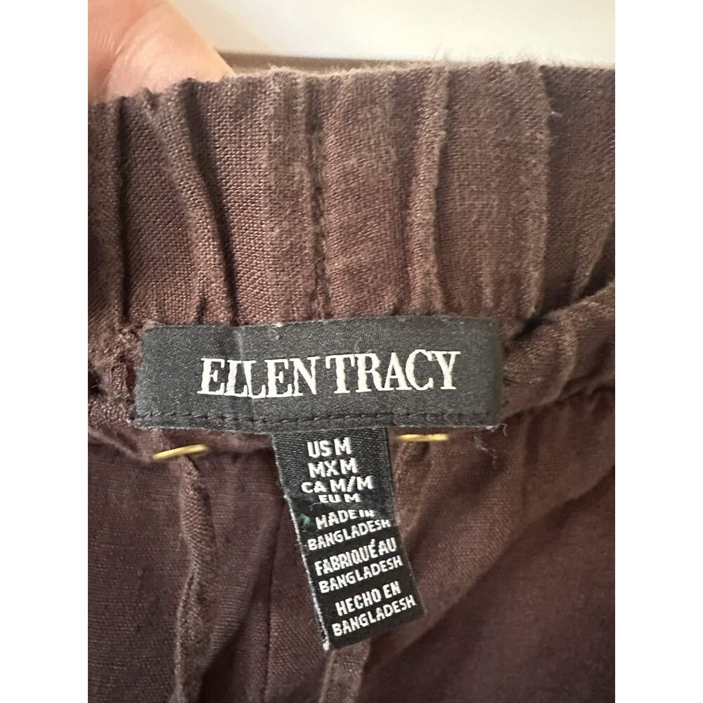 Ellen Tracy 100% Linen Drawstring Jogger Pants Brown Size M Coastal Grandma - Picture 2 of 8